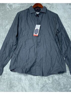 Ted Baker Men's Size M Dark Gray Button-Up Shirt 100% Cotton K1367